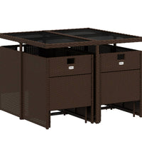 9-tlg. Garten-Essgruppe mit Kissen Braun Poly Rattan