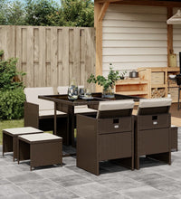 9-tlg. Garten-Essgruppe mit Kissen Braun Poly Rattan