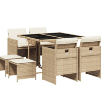 9-tlg. Garten-Essgruppe mit Kissen Beige Poly Rattan
