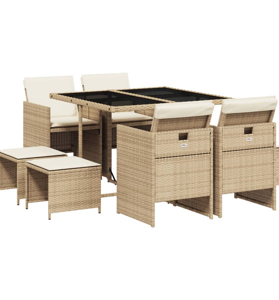 9-tlg. Garten-Essgruppe mit Kissen Beige Poly Rattan