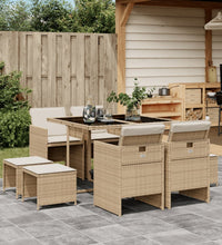 9-tlg. Garten-Essgruppe mit Kissen Beige Poly Rattan