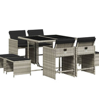 9-tlg. Garten-Essgruppe mit Kissen Hellgrau Poly Rattan