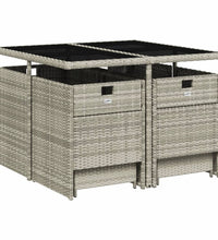 9-tlg. Garten-Essgruppe mit Kissen Hellgrau Poly Rattan