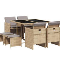 9-tlg. Garten-Essgruppe mit Kissen Beigemischung Poly Rattan