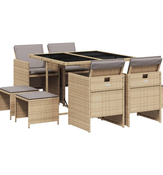 9-tlg. Garten-Essgruppe mit Kissen Beigemischung Poly Rattan
