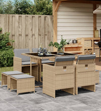 9-tlg. Garten-Essgruppe mit Kissen Beigemischung Poly Rattan