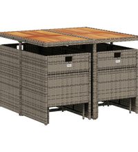 9-tlg. Garten-Essgruppe mit Kissen Grau Poly Rattan