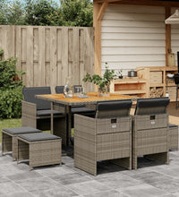 9-tlg. Garten-Essgruppe mit Kissen Grau Poly Rattan