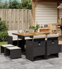 9-tlg. Garten-Essgruppe mit Kissen Schwarz Poly Rattan