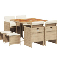 9-tlg. Garten-Essgruppe mit Kissen Beige Poly Rattan