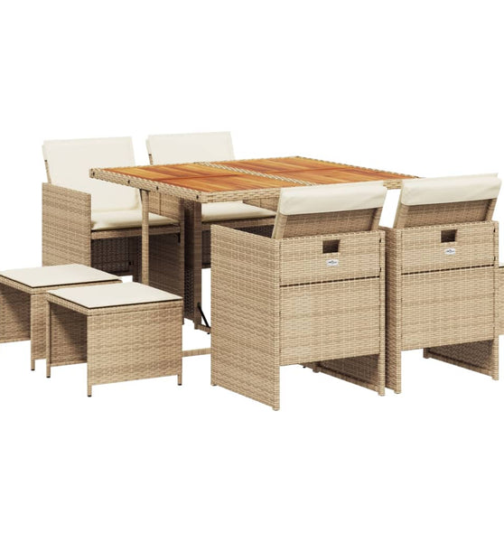 9-tlg. Garten-Essgruppe mit Kissen Beige Poly Rattan