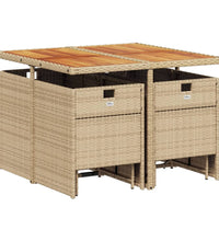 9-tlg. Garten-Essgruppe mit Kissen Beige Poly Rattan