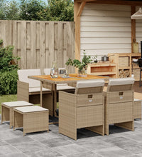 9-tlg. Garten-Essgruppe mit Kissen Beige Poly Rattan