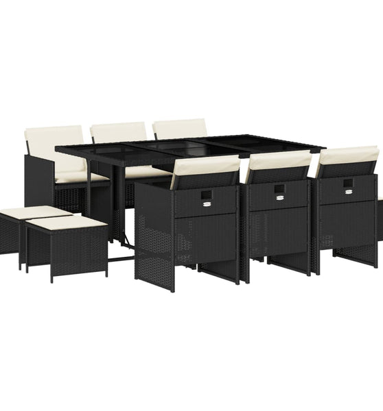 11-tlg. Garten-Essgruppe mit Kissen Schwarz Poly Rattan