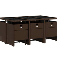 11-tlg. Garten-Essgruppe mit Kissen Braun Poly Rattan