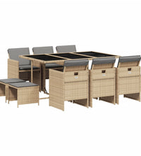 11-tlg. Garten-Essgruppe mit Kissen Beigemischung Poly Rattan