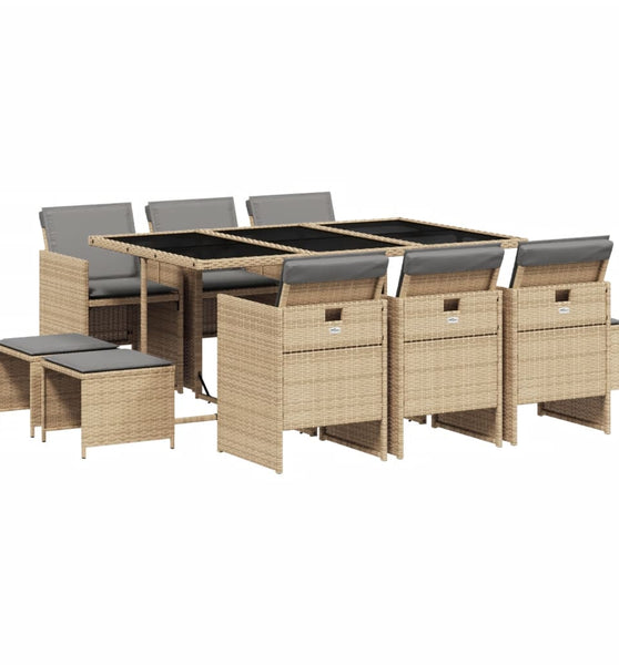 11-tlg. Garten-Essgruppe mit Kissen Beigemischung Poly Rattan