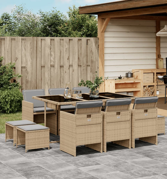 11-tlg. Garten-Essgruppe mit Kissen Beigemischung Poly Rattan