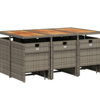 11-tlg. Garten-Essgruppe mit Kissen Grau Poly Rattan