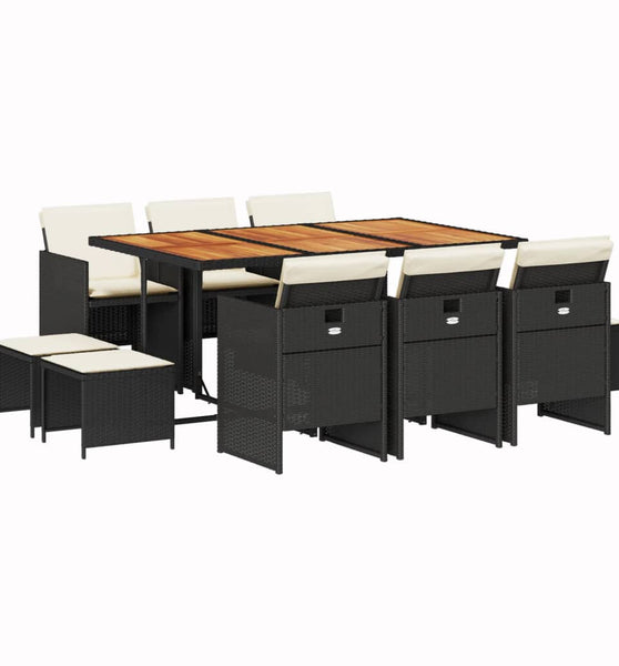 11-tlg. Garten-Essgruppe mit Kissen Schwarz Poly Rattan