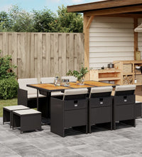 11-tlg. Garten-Essgruppe mit Kissen Schwarz Poly Rattan
