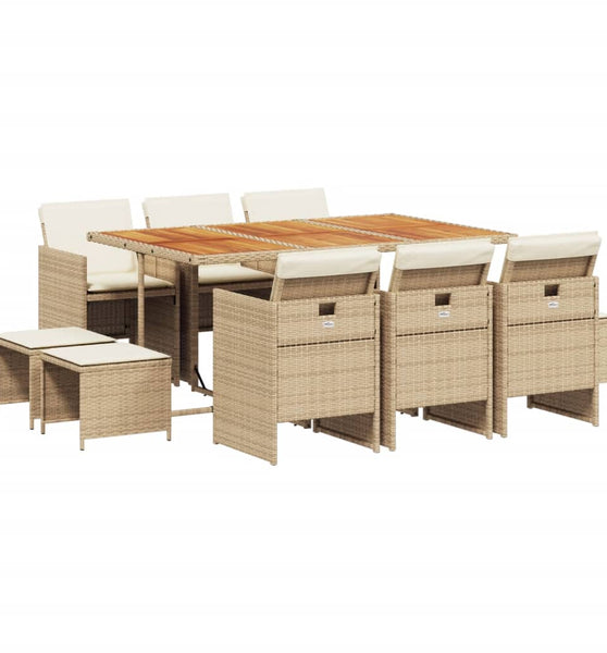 11-tlg. Garten-Essgruppe mit Kissen Beige Poly Rattan