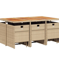11-tlg. Garten-Essgruppe mit Kissen Beige Poly Rattan