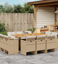 11-tlg. Garten-Essgruppe mit Kissen Beige Poly Rattan