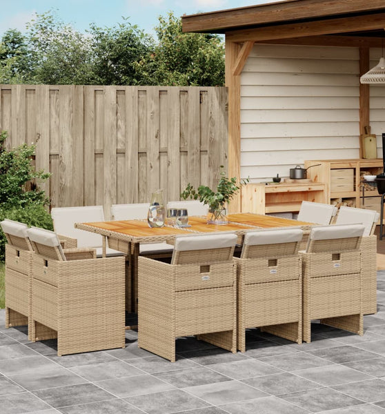 11-tlg. Garten-Essgruppe mit Kissen Beige Poly Rattan
