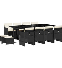 13-tlg. Garten-Essgruppe mit Kissen Schwarz Poly Rattan