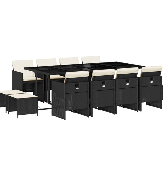 13-tlg. Garten-Essgruppe mit Kissen Schwarz Poly Rattan