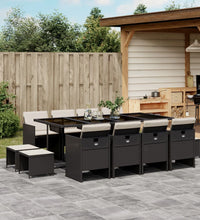 13-tlg. Garten-Essgruppe mit Kissen Schwarz Poly Rattan