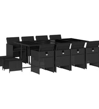 13-tlg. Garten-Essgruppe mit Kissen Schwarz Poly Rattan
