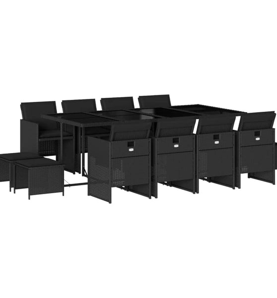 13-tlg. Garten-Essgruppe mit Kissen Schwarz Poly Rattan