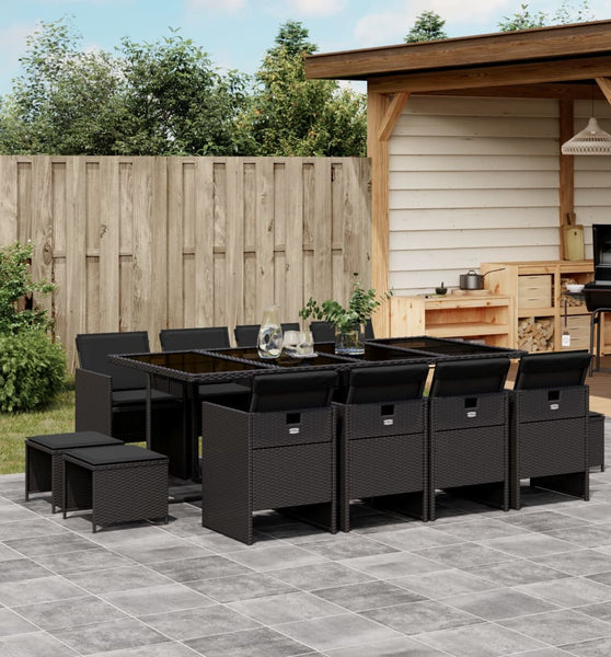 13-tlg. Garten-Essgruppe mit Kissen Schwarz Poly Rattan