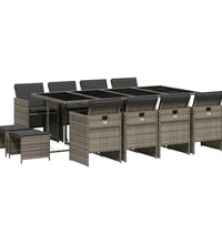 13-tlg. Garten-Essgruppe mit Kissen Grau Poly Rattan