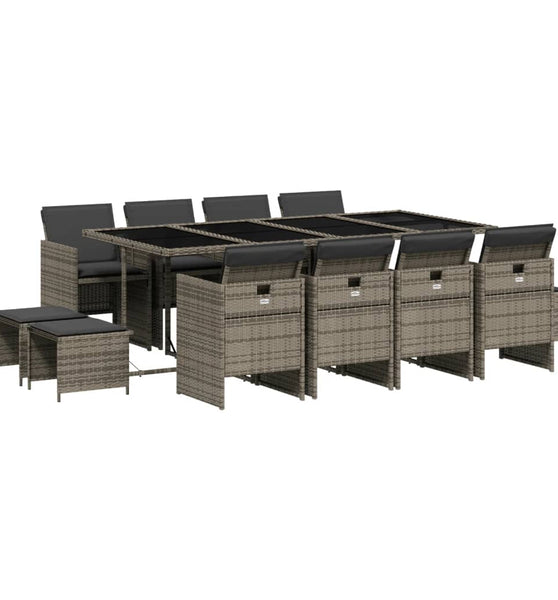 13-tlg. Garten-Essgruppe mit Kissen Grau Poly Rattan