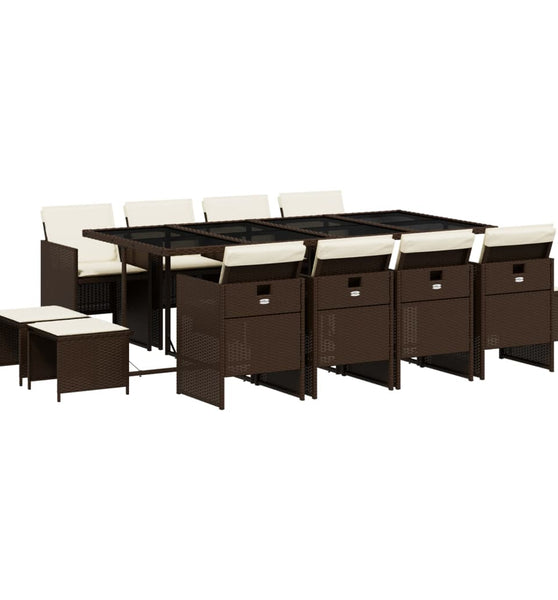 13-tlg. Garten-Essgruppe mit Kissen Braun Poly Rattan