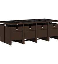 13-tlg. Garten-Essgruppe mit Kissen Braun Poly Rattan
