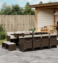 13-tlg. Garten-Essgruppe mit Kissen Braun Poly Rattan