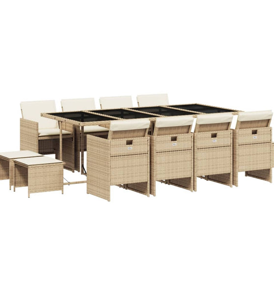 13-tlg. Garten-Essgruppe mit Kissen Beige Poly Rattan