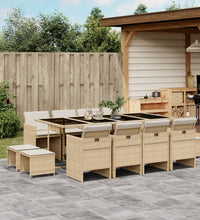 13-tlg. Garten-Essgruppe mit Kissen Beige Poly Rattan