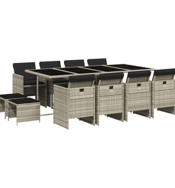 13-tlg. Garten-Essgruppe mit Kissen Hellgrau Poly Rattan
