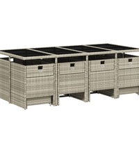 13-tlg. Garten-Essgruppe mit Kissen Hellgrau Poly Rattan