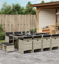 13-tlg. Garten-Essgruppe mit Kissen Hellgrau Poly Rattan