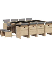 13-tlg. Garten-Essgruppe mit Kissen Beigemischung Poly Rattan