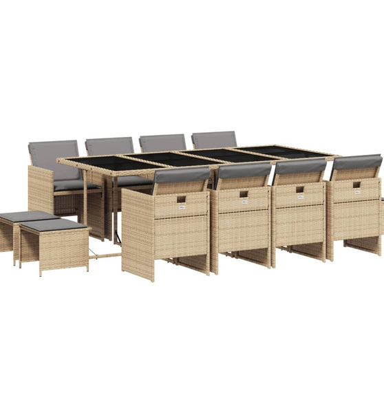 13-tlg. Garten-Essgruppe mit Kissen Beigemischung Poly Rattan