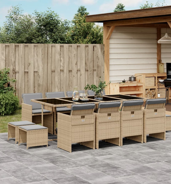 13-tlg. Garten-Essgruppe mit Kissen Beigemischung Poly Rattan