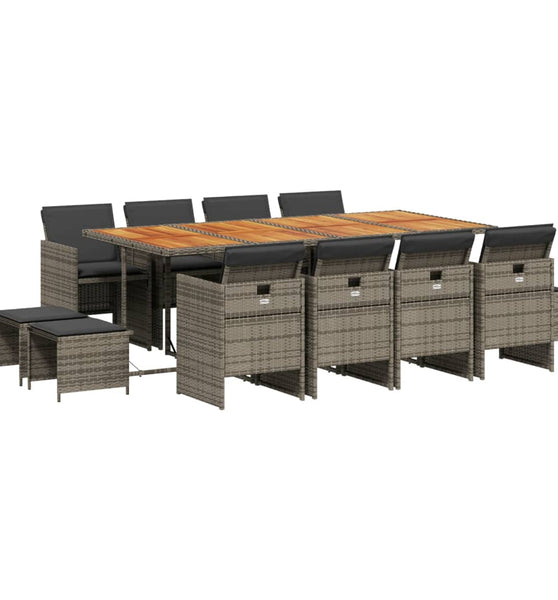 13-tlg. Garten-Essgruppe mit Kissen Grau Poly Rattan