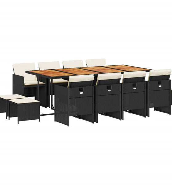 13-tlg. Garten-Essgruppe mit Kissen Schwarz Poly Rattan